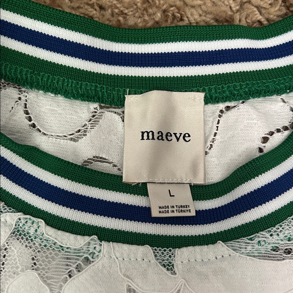 Maeve White Lace Short-Sleeve Top with Green Trim - Picture 4 of 6
